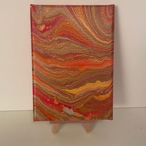 5x7 Pour Painting, gold, red, yellow, beige and orange